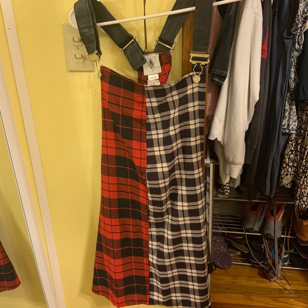 plaid overall dress